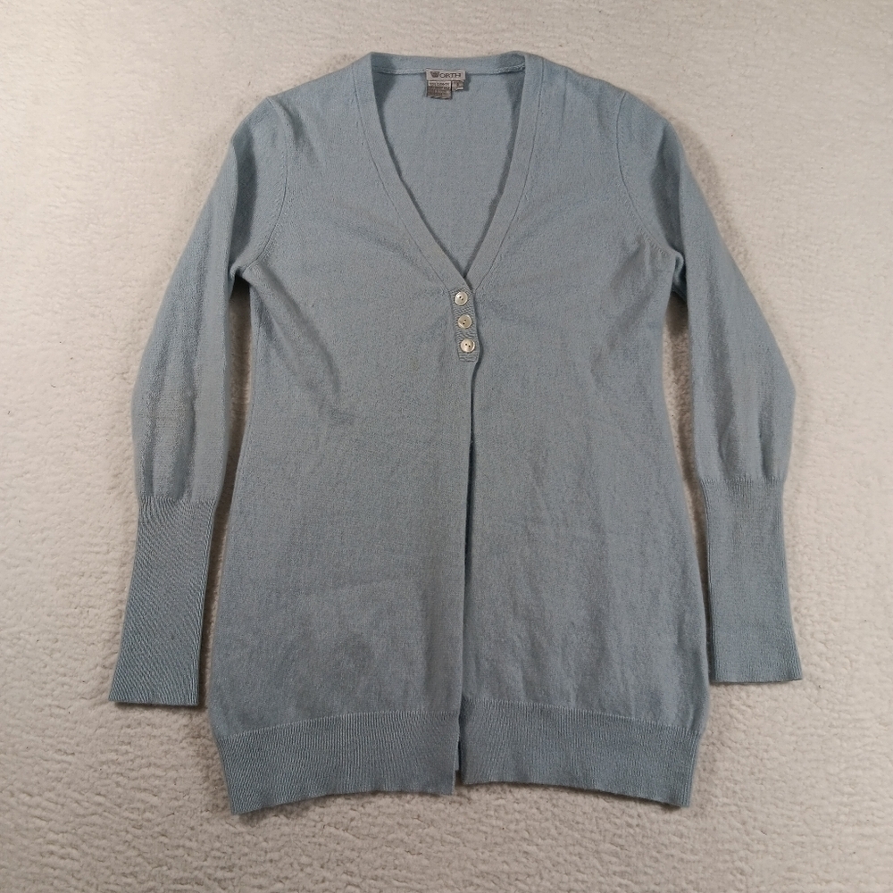 Worth Sweater Womens Small Blue Cardigan 100% Cashmere V Neck Preppy Grandma
